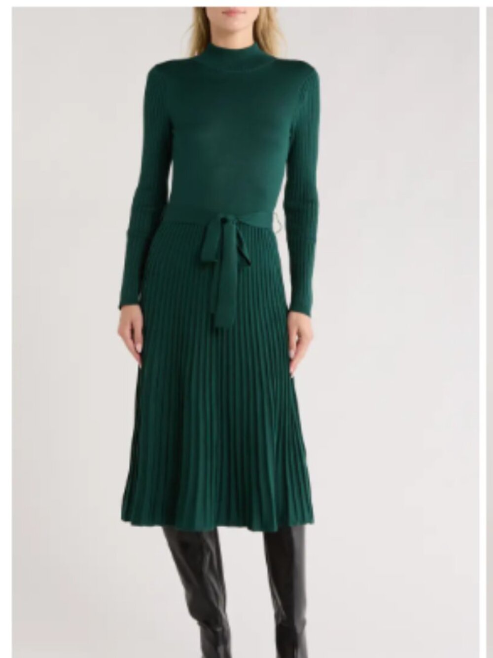 Sandra Darren Women's Tie-Front Pleated Mock-Neck Sweater Dress size large